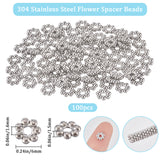 100Pcs 304 Stainless Steel Spacer Beads, Flower, Granulated Beads, Stainless Steel Color, 6x1.5mm, Hole: 1.6mm