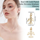 10Pcs Brass Micro Pave Clear Cubic Zirconia Pendants, with Jump Ring, Cadmium Free & Lead Free, Airplane Charms, Real 18K Gold Plated, 15x11x1.8mm, Hole: 2.4mm