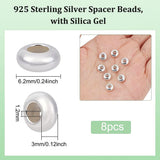 8Pcs 925 Sterling Silver Spacer Beads, with Silica Gel, Flat Round, Silver, 5.9~6.2x2.7~3mm, Hole: 1.2mm