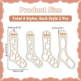 8Pcs 4 Styles Wood Sock Blockers for Knitting, Mixed Shapes, 223x100x2.5mm, Hole: 4.5mm, 2pcs/style