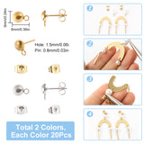 40Pcs 2 Colors 201 Stainless Steel Dome/Half Round Stud Earring Findings, with Horizontal Loop and 304 Stainless Steel Pins, Golden & Stainless Steel Color, 9x6mm, Hole: 1.5mm, Pin: 0.8mm, 20Pcs/color