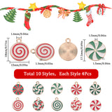40Pcs 10 Style Christmas Themed Alloy Enamel Pendants, Golden, Flat Round with Vortex Pattern, Mixed Color, 17.5~18x15~17.5x1.3~1.5mm, Hole: 1.5~1.6mm, 4pcs/style