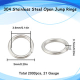 304 Stainless Steel Jump Rings, Open Jump Rings, Round Ring, Stainless Steel Color, 21 Gauge, 5x0.7mm, Inner Diameter: 3.6mm, 2000pcs/box