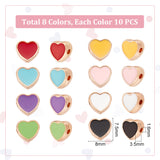 80Pcs 8 Colors Light Gold Plated Alloy Enamel Beads, Heart, Mixed Color, 7.5x8x3.5mm, Hole: 1.6mm, 10pcs/color