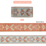 Ethnic style Embroidery Polyester Ribbons, Jacquard Ribbon, Garment Accessories, Single Face Floral Pattern, Orange, 2-3/8 inch(60mm), about 5.47 Yards(5m)/Bundle