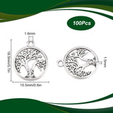 Tibetan Style Alloy Pendants, Flat Round with Tree of Life, Antique Silver, 18.5x15.5x1.5mm, Hole: 1.6mm, 100pcs/box