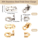 6Pcs 2 Colors 304 Stainless Steel Fold Over Clasps, Oval, Golden & Stainless Steel Color, 19x9x3mm, Hole: 2x3.5mm, 3pcs/color