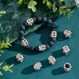 10Pcs 304 Stainless Steel Beads, Hollow, Column with Skull, Large Hole Beads, Stainless Steel Color, 13x14mm, Hole: 9mm