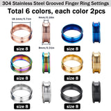 12Pcs 6 Colors 304 Stainless Steel Grooved Finger Ring Settings, Ring Core Blank, for Inlay Ring Jewelry Making, Mixed Color, US Size 8(18.1mm), 2Pcs/color