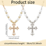 2Pcs 2 Colors Rhinestone Cross Fleury Pendant Necklace with Plastic Beaded Chains, Alloy Necklaces, Platinum & Golden, 15.75 inch(40cm), 1Pc/color