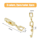 6Pcs 3 Colors Barss Fold Over Clasps, for Bracelet & Necklace Extension Clasps, Mixed Color, 22.5x5x4mm, Hole: 3x3mm, 2pcs/color