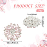 6Pcs 1-Hole Brass Shank Buttons, with Rhinestone and Glass, Garment Decoration, Flower, Pink, 26x26x10mm, Hole: 2mm