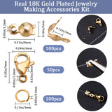 DIY Jewelry Making Finding Kit, Including 304 Stainless Steel Lobster Claw Clasps & Bead Tips & Jump Rings, Real 18K Gold Plated, 250Pcs/box
