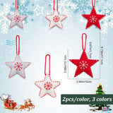 6Pcs 3 Colors Star with Snowflake Felt Fabric Pendant Decoration, with Cotton Rope, for Christmas Tree Ornaments, Mixed Color, 171mm, 2pcs/color