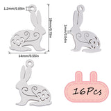 16Pcs 201 Stainless Steel Pendants, Easter Bunny, Stainless Steel Color, 19x14x1mm, Hole: 1.2mm