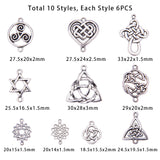 Alloy Knot Pendants and Links Set, Mix Shapes, Antique Silver, 60pcs/set