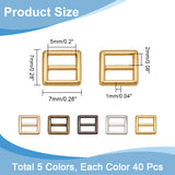 200Pcs 5 Colors Mini Square Shape Alloy Buckle Clasps, For Doll Webbing, Strapping Bags, Garment Accessories, Mixed Color, 7x7x1mm, 40pcs/color
