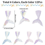 48Pcs 4 Colors Luminous Transparent Resin Cabochons, Fishtail, Mixed Color, 39x27.5x3.5mm, 12pcs/color