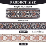 Ethnic style Embroidery Polyester Ribbons, Jacquard Ribbon, Garment Accessories, Floral Pattern, Black, 1-1/4 inch(33mm), about 7.66 Yards(7m)/Roll