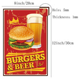 Vintage Metal Tin Sign, Wall Decor for Bars, Restaurants, Cafes Pubs, Burgers & Beer Pattern, 30x20cm