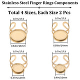 8Pcs 4 Size 201 Stainless Steel Cuff Ring Findings, Bezel Cup Ring Settings, Flat Round, Golden, Inner Diameter: 17.5~18mm, Tray: 10~16mm, 2Pcs/size