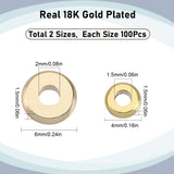 200Pcs 2 Styles Brass Spacer Beads, Nickel Free, Flat Round, Real 18K Gold Plated, 4~6x2mm, hole: 1.5~2mm, 100pcs/style