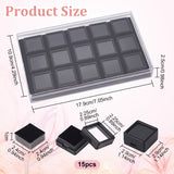 15Pcs Mini Square Acrylic Glass Window Boxes Sets, with Sponge Inside and Rectangle Storage Boxes, for Loose Diamond Storage, Black, Square: 2.9x2.9x1.75cm, Rectangle: 17.9x10.9x2.5cm