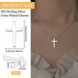 20Pcs Brass Tiny Cross Charms, Long-Lasting Plated, 925 Sterling Silver Plated, 13x8.5x2mm, Hole: 0.5mm