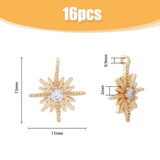 16Pcs Brass Charms, Nickel Free, with Cubic Zirconia, Star, Clear, Real 18K Gold Plated, 13x11x2mm, Hole: 0.9mm