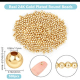 500Pcs 304 Stainless Steel Beads, Round, Real 24K Gold Plated, 4x3.5~4mm, Hole: 1.5mm