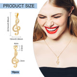 10Pcs Brass Micro Pave Cubic Zirconia Pendants, Cadmium Free & Lead Free, Long-Lasting Plated, Musical Nota, Clear, Real 18K Gold Plated, 22.5x10x3mm, Hole: 3.5x4mm