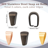30Pcs 3 Colors 304 Stainless Steel Snap on Bails, Mixed Color, 6x4x3mm, Inner: 5x3mm, 10pcs/color