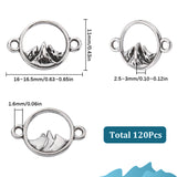 120Pcs Tibetan Style Alloy Connector Charms, Ring Links with Mountain, Antique Silver, 11x16~16.5x2.5~3mm, Hole: 1.6mm