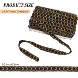 10M Polyester Gold Metallic Lace Ribbon, for Curtain, Clothes Decoration, Black, 1/2 inch(13mm), about 10.94 Yards(10m)/Card