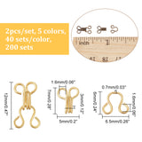 200 Sets 5 Colors Brass Garment Hook and Eye, Collar/Dress/Trouser Buckle Hooks Eyes, for BJD Doll Garment Accessories, Mixed Color, 12mm, Hole: 1.6mm, 40 sets/color