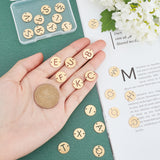 201 Stainless Steel Links Connectors, Laser Cut, Flat Round with Letter, Golden, 12x12x1mm, Hole: 1.5mm, Total: 26pcs/set, 1set/box