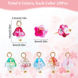 120Pcs 6 Colors Electroplate Glass Charms, with Golden Plated Brass Findings and Glass Pearl Round Beads, Trumpet Flower, Mixed Color, 14x9x9mm, Hole: 2.5mm, 20pcs/color