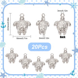 20Pcs Ion Plating(IP) 201 Stainless Steel Pendants, Tortoise with Starfish Charms, Stainless Steel Color, 23.5x18x3mm, Hole: 3mm