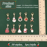 10Pcs 10 Style Christmas Theme Alloy Enamel Pendants, with 304 Stainless Steel Lobster Claw Clasps, Christmas Reindeer/Stag/Deer, Mixed Color, 25~39mm, 1pc/style