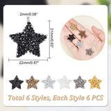36Pcs 6 Style Star Glitter Hotfix Rhinestone, Iron on Patches, Mixed Color, 21x22x2mm, 6pcs/style