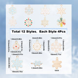 48Pcs 12 Style Christmas Alloy Enamel Pendants, with Rhinestone, Snowflake, Mixed Color, 15.5~24.5x14~19x1.5~3.5mm, Hole: 1.5~2mm, 4pcs/style