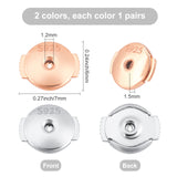 2 Pairs 2 Colors Sterling Silver Ear Nuts, Earring Backs, Rose Gold & Stainless Steel Color, 6x7x1.5mm, Hole: 1.2mm, 1pair/color