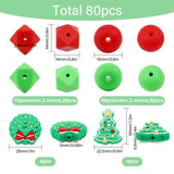 80Pcs 6 Style Food Grade Eco-Friendly Silicone Beads, Chewing Beads For Teethers, DIY Nursing Necklaces Making, Hexagon & Christmas Bell & Round, Mixed Color, 14~30x14~22.5x2~14mm, Hole: 2~2.5mm