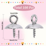 100Pcs 304 Stainless Steel Screw Cup Peg Bails, For Half Drilled Beads, Stainless Steel Color, 10x8mm, Hole: 2mm, Pin: 1.2mm