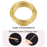 Brass Wire for Jewelry Making, Round, Gold, 12 Gauge, 2mm, about 65.62 Feet(20m)/Roll