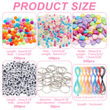 DIY Beaded Keychain Making Kit, Including Heart & Letter Acrylic & Seed Beads, Iron Split Key Rings, Waxed Polyester Cord, Mixed Color, 630Pcs/box