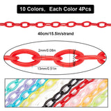 40 Strands 10 Colors ABS Plastic Cable Chains, Oval, Mixed Color, 13x7x2mm, about 1.28~1.31 Feet(0.39~0.4m)/strand, 4 Strand/color