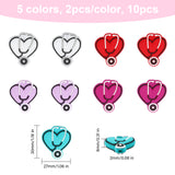 10Pcs 5 Colors Silicone Beads, DIY Nursing Necklaces and Bracelets Making, Chewing Pendants For Teethers, Heart with Stethoscope, Mixed Color, 30x27x8mm, Hole: 2mm, 2pcs/color