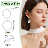 20Pcs Brass Ring Stud Earring Findings, with 30Pcs Plastic Ear Nuts, Platinum, 10mm, Pin: 0.7mm