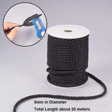 Polyester Cord, Twisted Cord, Black, 5mm, about 18~19yards/roll(16.4m~17.3m/roll)